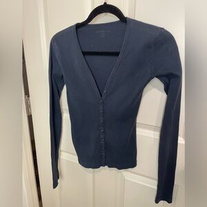 Brandy Melville Paige Ruffle Long Sleeve Top in Classic Navy